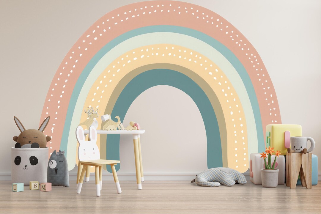 Pastel Rainbow Wall Decal for Nursery – Large Kids Room Rainbow Sticker ...