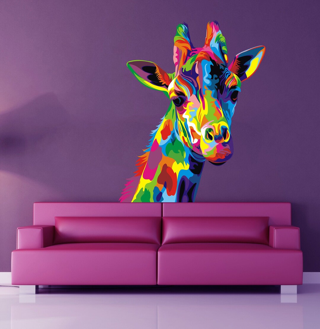 Colorful Giraffe Wall Decal Colorful Giraffe Wall Sticker Etsy