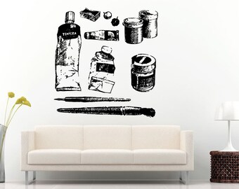 Set Of Hand Drawn Paint Tools Wall Decal Vinyl Sticker Mural Room Decor L934