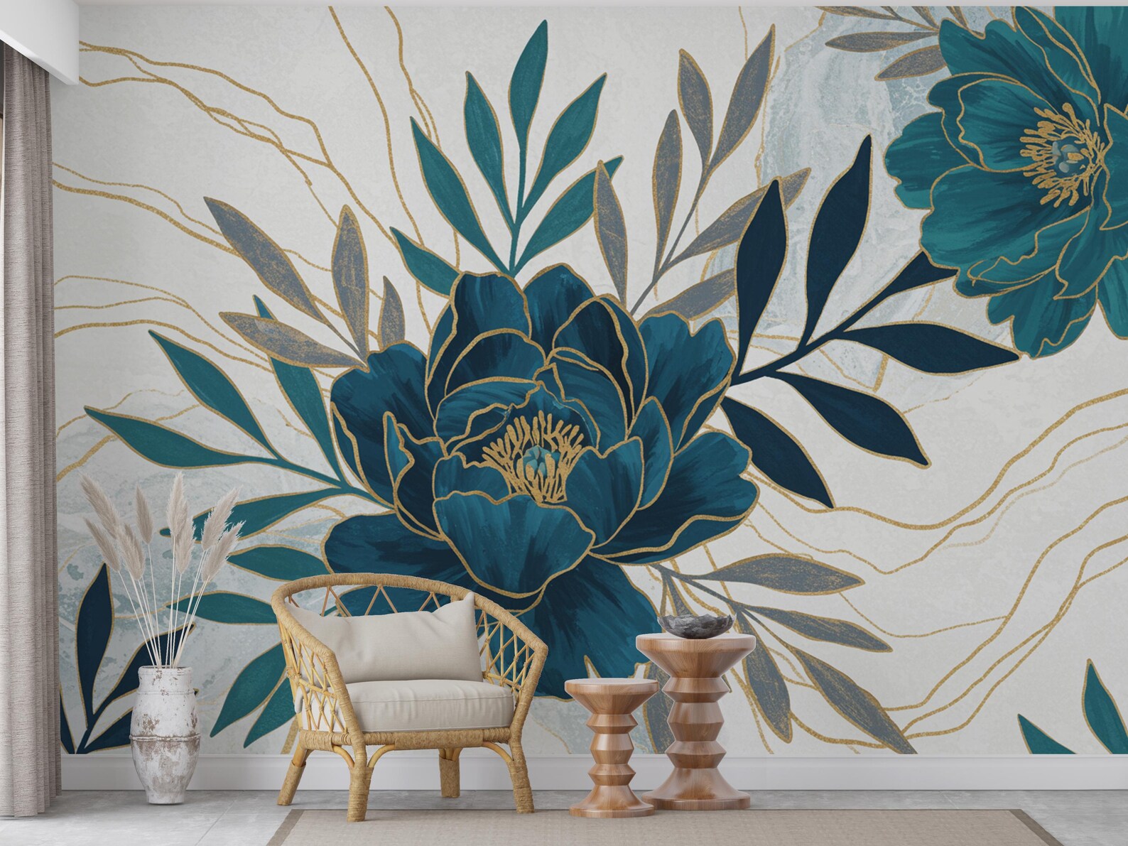 Peony Wallpaper – Abstract Floral Wall Mural With Acrylic Style Cutouts ...