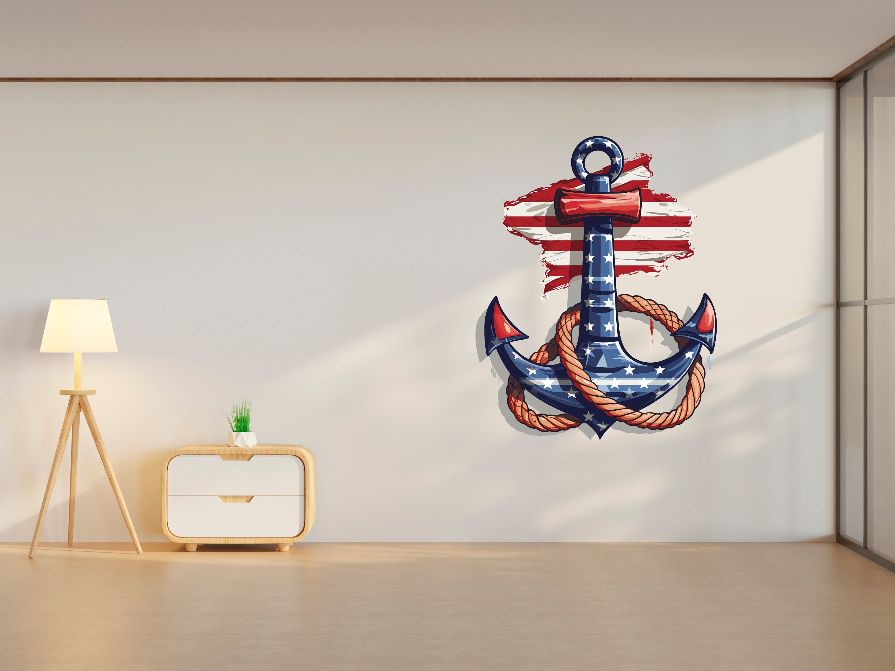 Anchor Vinyl Wall Art Decals, Anchor American Flag Wall Decor, Anchor ...