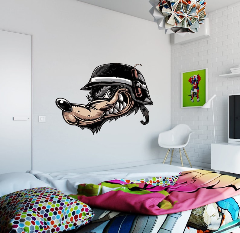 Cartoon Angry Wolf Decal Boys Room Wolf Sticker Wolf Decor Etsy