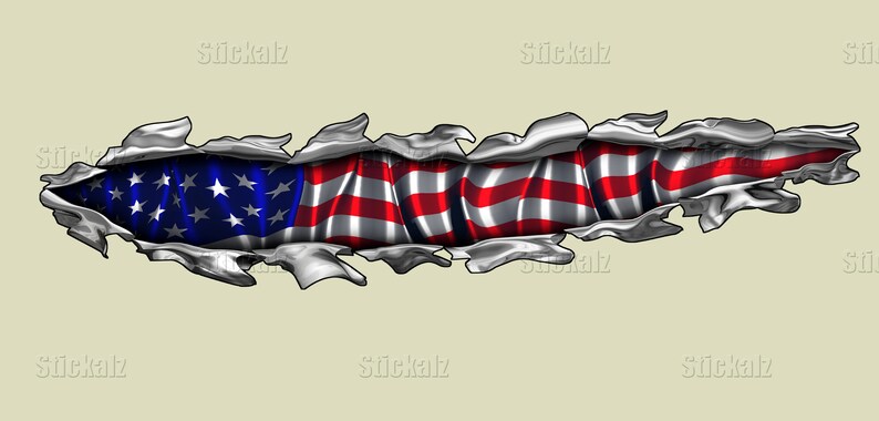 US Flag Ripped Metal Car Vinyl Decal, US Flag Car Wrap, US Pride Car ...