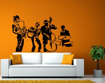 Jazz Band Musicians Music Night Playing Instruments Wall or Window Sticker Decal Vinyl Fathead Mural Decor L1930