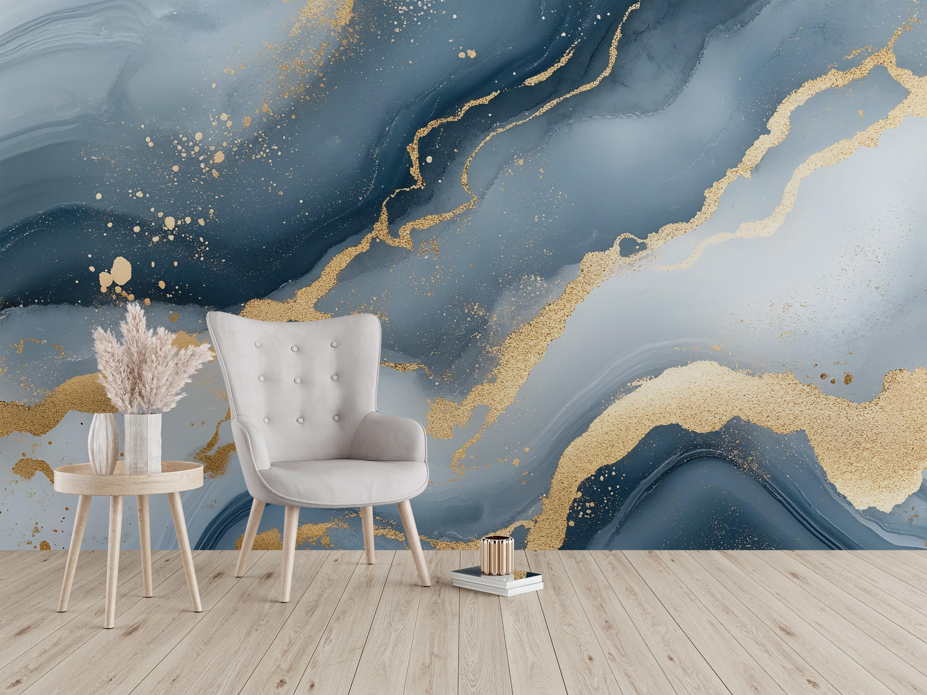 Blue Gold Marble Wallpaper – Luxury Abstract Wall Mural Stylish 3D ...