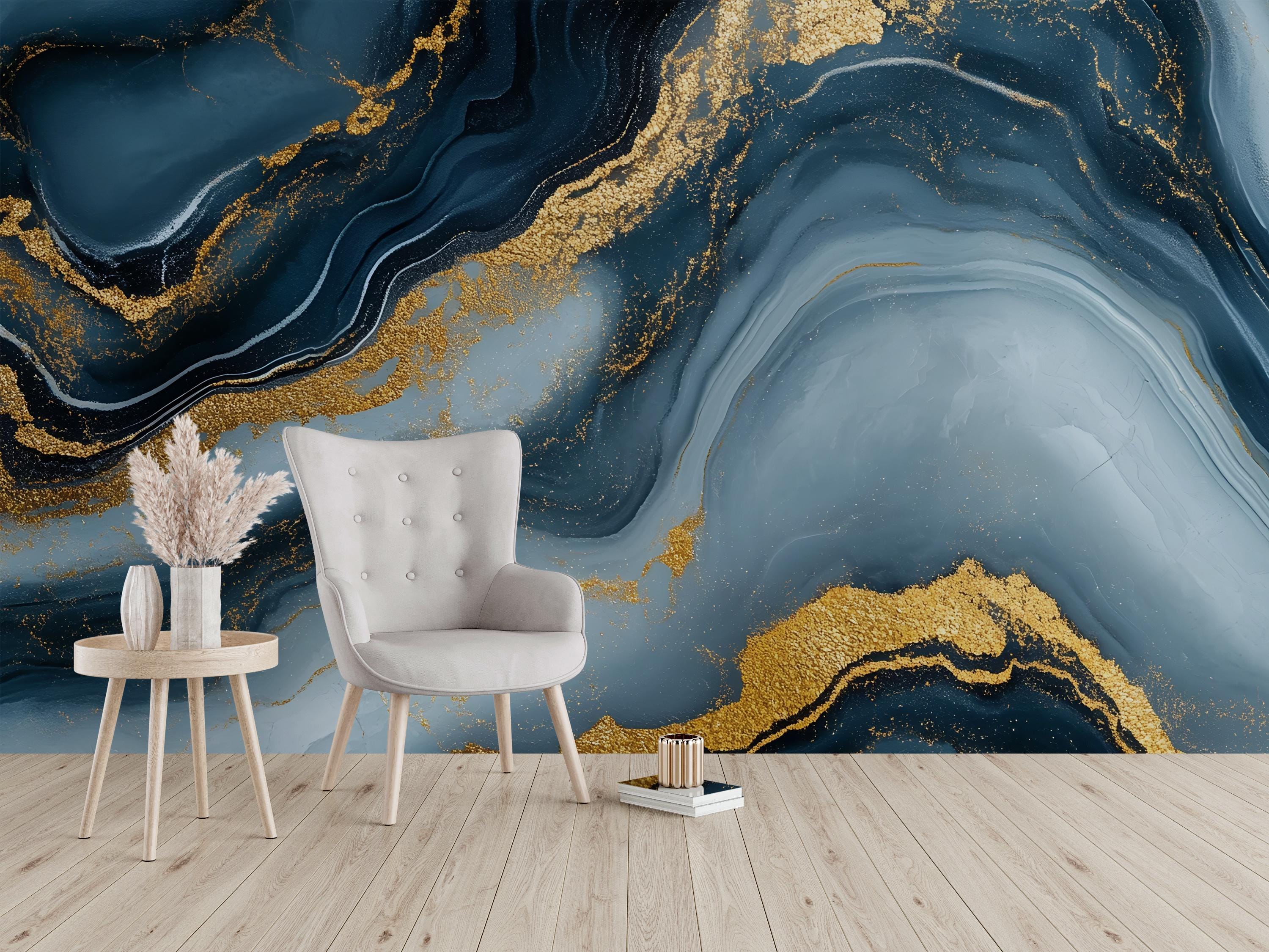 Blue Gold Marble Wallpaper – Luxury Abstract Swirl Wall Mural Modern 3D ...