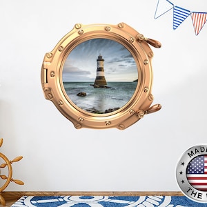 Nautical Porthole Wall Decal. Lighthouse Vinyl Sticker Murals. Nautical Theme Removable Decoration. Peel and Stick. Sea Bedroom Decor NT45