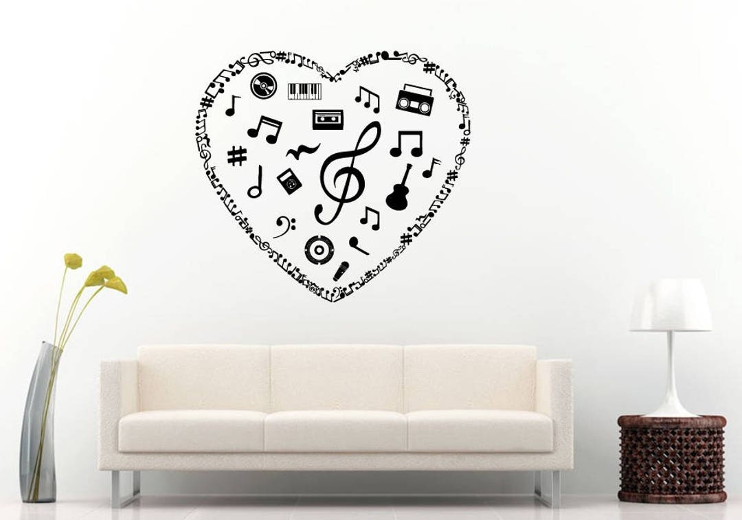 Music Love Heart Notes Instruments DIY Wall Sticker Decal Vinyl Mural ...