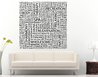 Spa Hair Nail Massage Salon Seamless Pattern With Word Cloud Wall Decal Vinyl Sticker Mural Room Decor L614