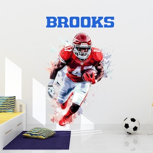 Calcomanía de pared personalizada con jugador de fútbol, calcomanía de pared personalizada con fútbol, calcomanía de vinilo con jugador de fútbol, calcomanía con tu nombre vn035