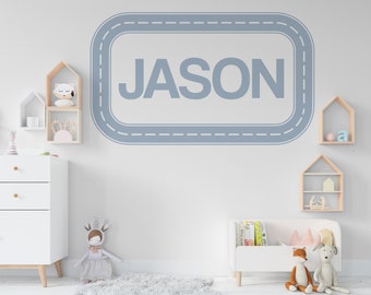 Road Custom Name Wall Decal Highway Vinyl Sticker Track Route Wall Decor Kids Playroom Boys Room Wall Art Automotive Bedroom Mural 135LU