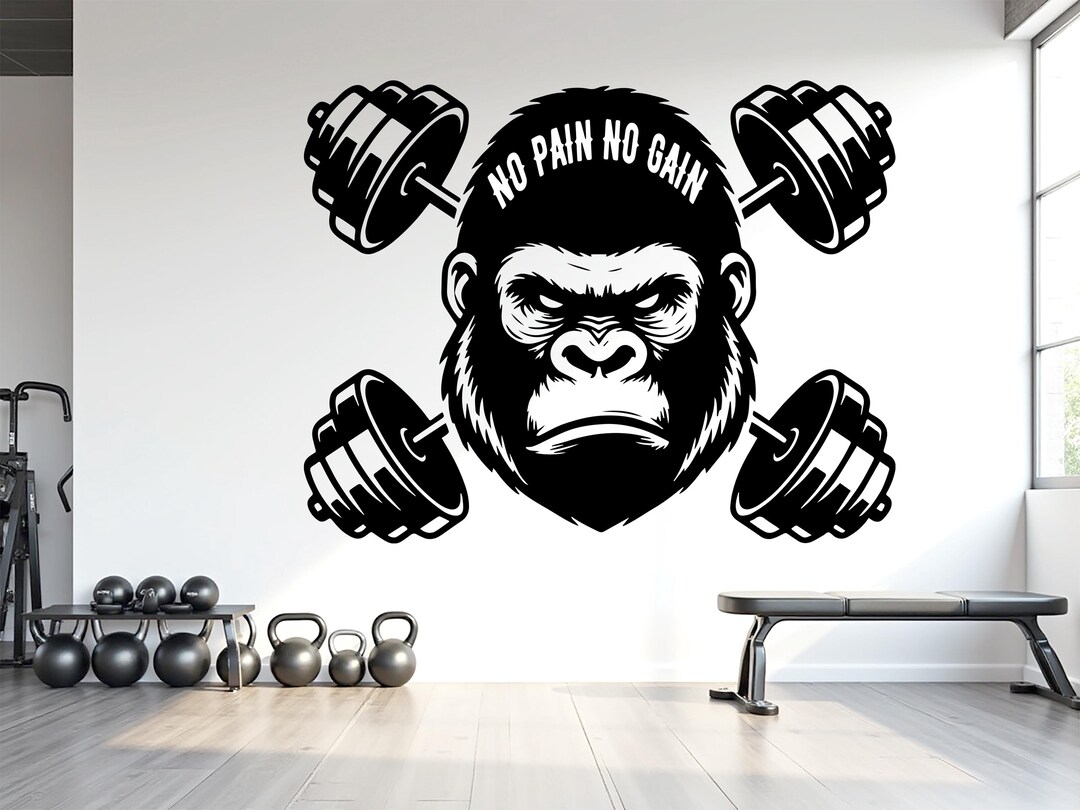 Gorilla Gym Wall Decal - No Pain No Gain Fitness Art 1028RS - Etsy