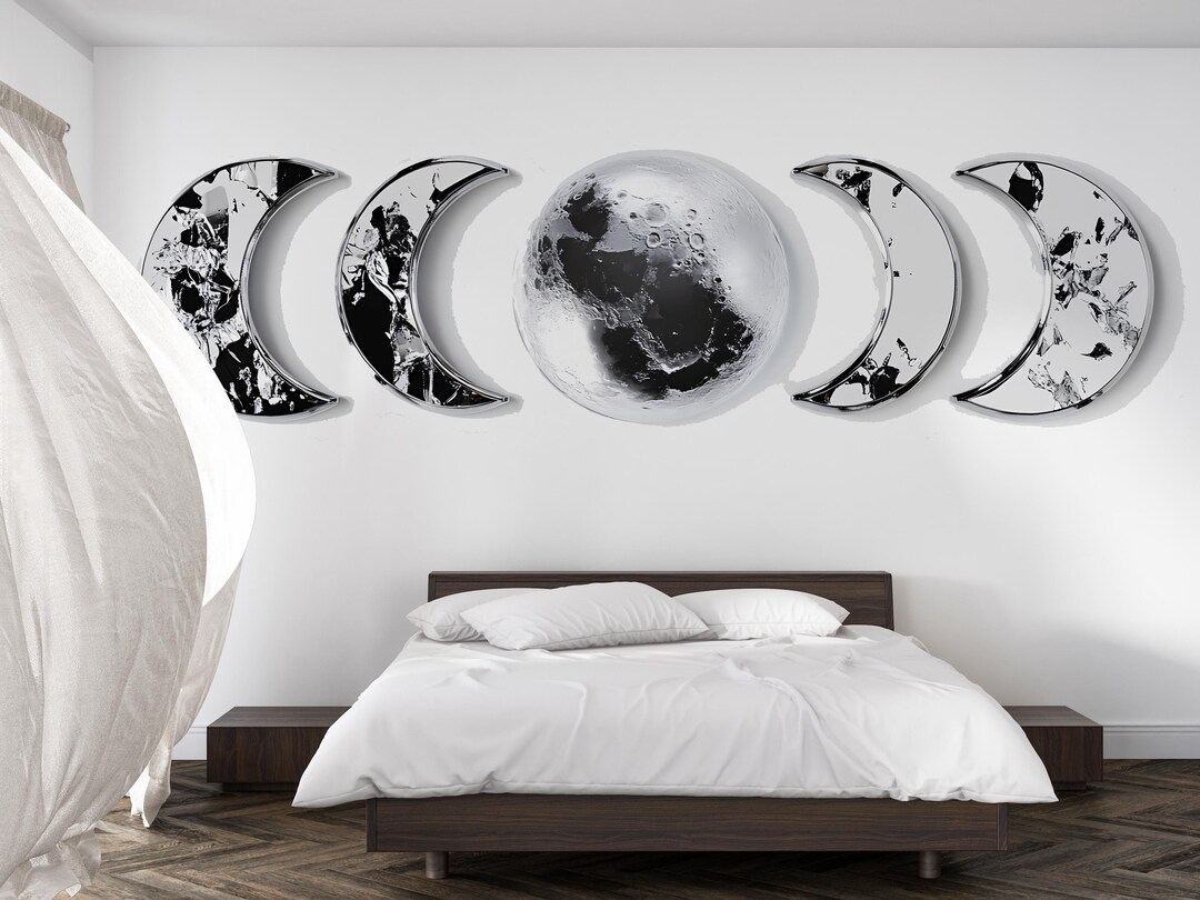 Black Marble Moon Phase Wall Decal • Lunar Cycle Sticker • Modern Moon ...