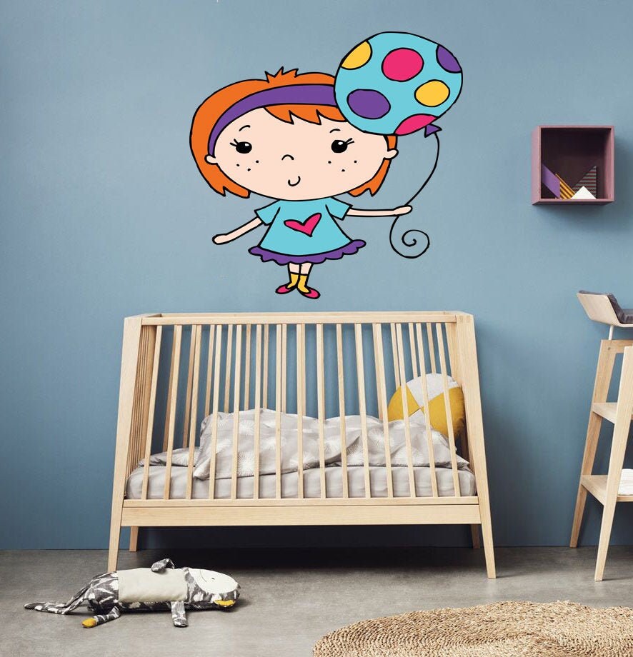 Girl With Balloon Nursery Room Wall Decal, Nursery Sticker