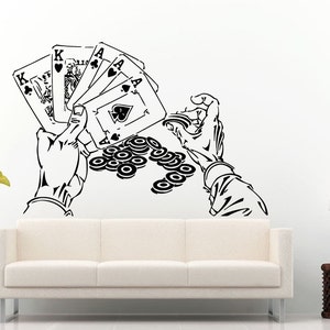 Mão poker jogo fichas jogo de cartas casino decalque da parede vinil adesivo mural decoração do quarto l1077