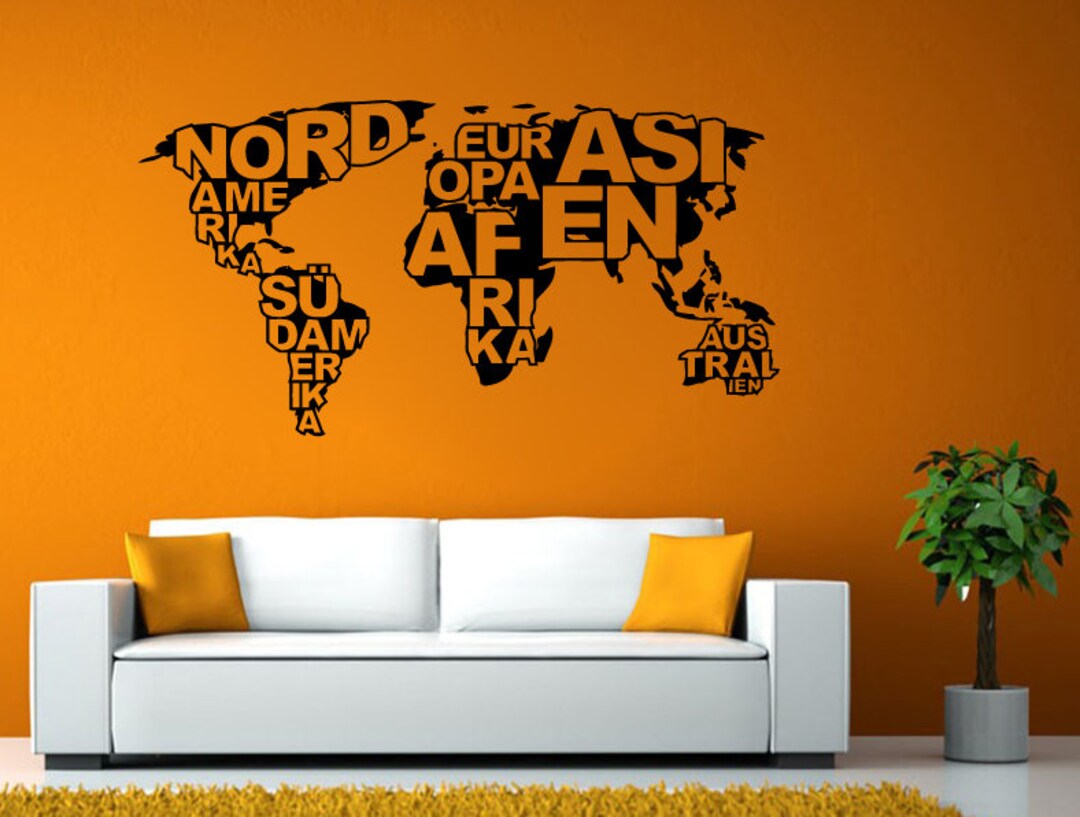 World Map Country Names Continents Wall Window Vehicle Sticker Decal ...