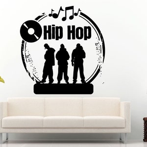 Hip Hop Music Genre Stamp With Vinyl Record And Music Notes Wall Decal Vinyl Sticker Mural Room Decor L718