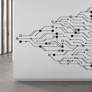 Circuit Board Binary Code Wall Decal, Technology Vinyl Wall Art Decals, Computer Circuit Decor, Software Science Wall Sticker Office 546RS