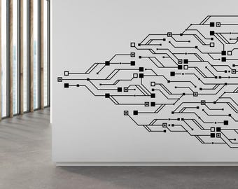 Calcomanía de pared con código binario de placa de circuito, calcomanías de vinilo para pared con tecnología, decoración de circuitos informáticos, calcomanía de pared con ciencia del software para oficina 546RS