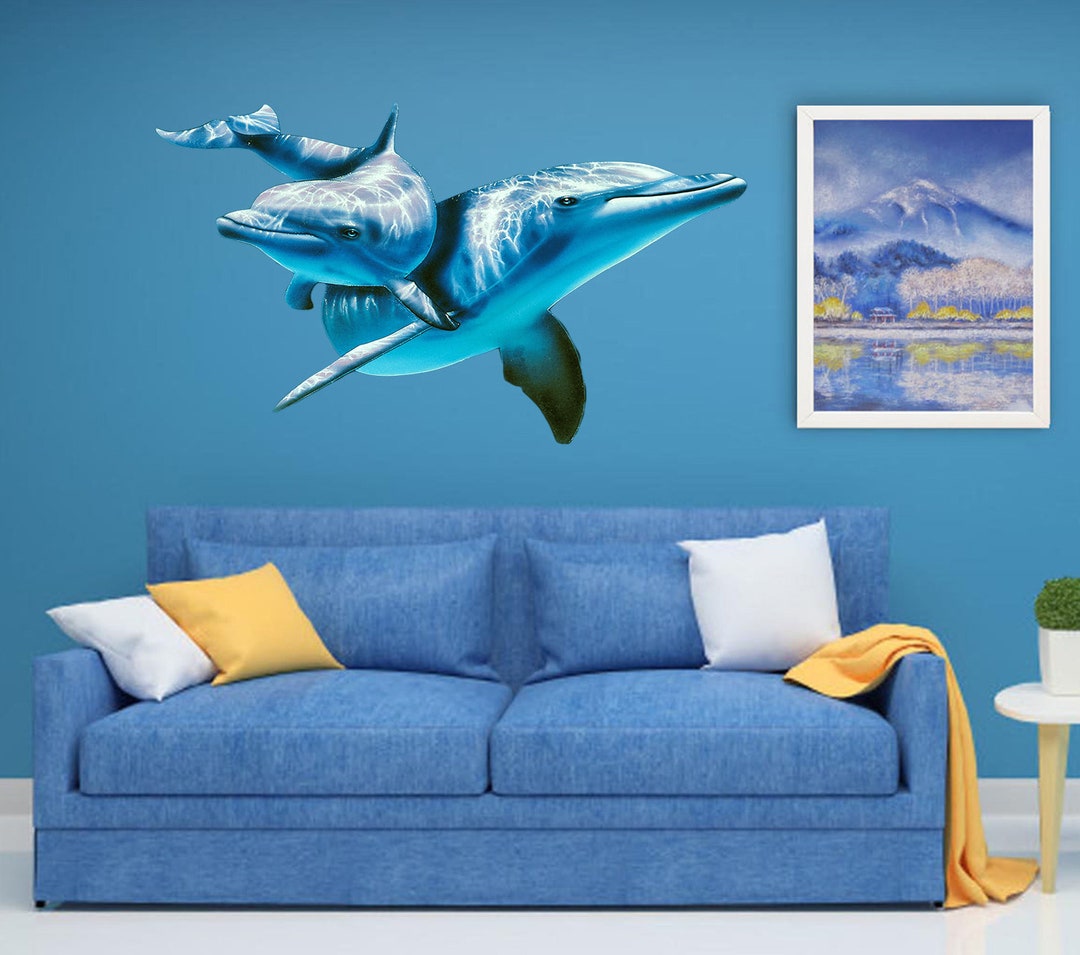 3D Dolphins Wall Decal, 3D Dolphins Wall Sticker, 3D Dolphins Wall