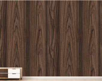 Dark Wood Wallpaper, Luxury Walnut Wood Veneer Wall Mural, Espresso Brown Wood Grain, Modern Organic Wood Texture, Elegant Accent 1286RS