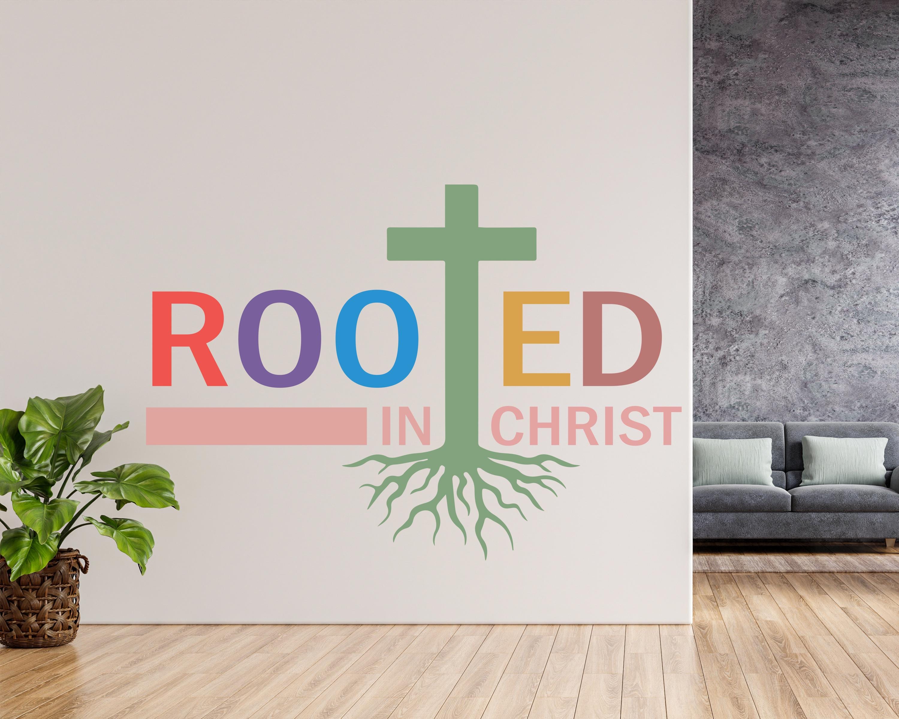 Rooted Sign Rooted in Christ, Religious Wall Sign, Christian Wall Words, Church ...