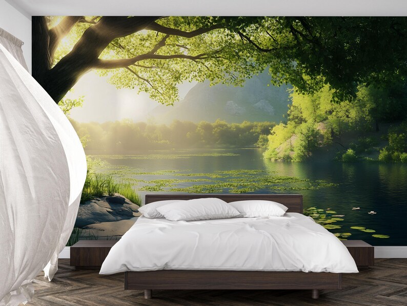 Lily Pond Wallpaper Mural | 3D Nature Lake Wall Art With Water Lilies ...