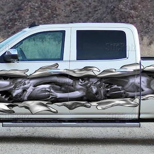 3D Dragons Ripped Metal Car Vinyl, Lizard Car Vinyl Side Wrap, Dragons Full Color Car Side Graphics, Lizard Car Vinyl Side Sticker