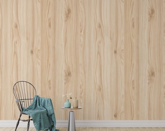 Pine Wood Wallpaper, Natural Wood Grain Wallpaper, Scandinavian Rustic Wood Veneer Wall Mural, Light Beige Wood Texture, Cabin Decor 1282RS