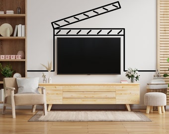 Clapperboard Wall Decal for TV, Film clap board Tv Decor, Home Cinema wall decal, Theater Room Decor, Family room vinyl sticker mural 306LU