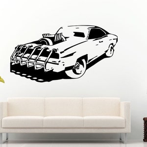 American Muscle Car With Ram And Engine Motor Air Intake Coming Out Of The Hood Wall Decal Vinyl Sticker Mural Room Decor L1273