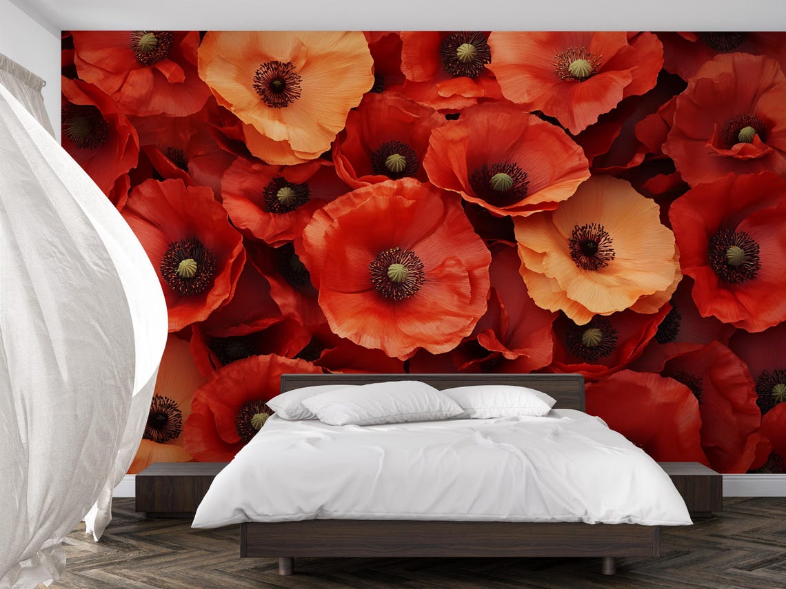 Red Poppy Flower Wall Mural – Bold Floral Wallpaper for Bedroom, 3D ...