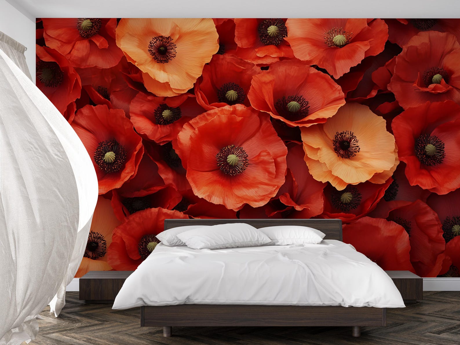 Red Poppy Flower Wall Mural – Bold Floral Wallpaper for Bedroom, 3D ...