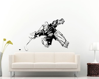 Hockey Player Goalie In Action Playing Hockey Game Sport Puck Stick Wall Decal Vinyl Sticker Mural Room Decor L798