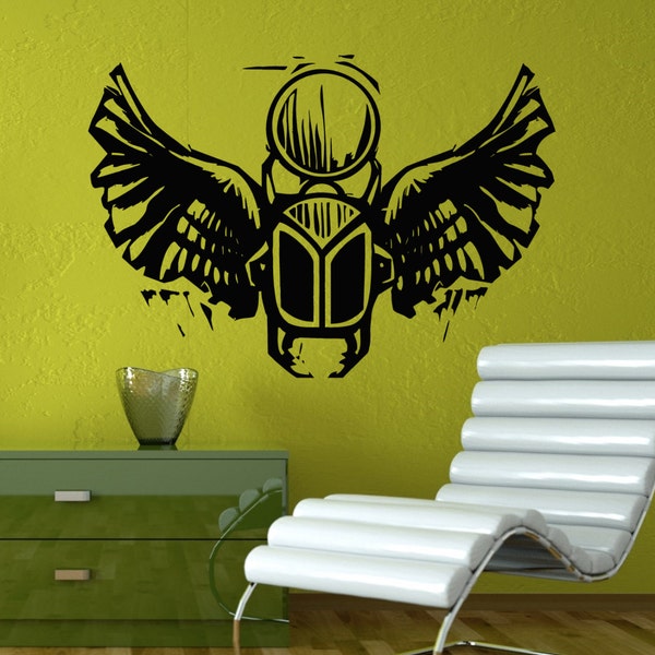 Woodcut Style An Egyptian Winged Scarab Beetle Holding The Sun Wall Decal Vinyl Sticker Mural Room Decor L1350