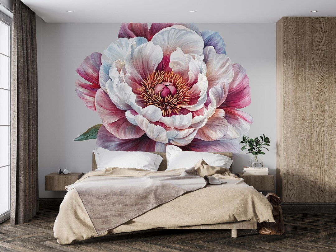 Large Peony Wall Decal • Oversized Watercolor Flower Wall Sticker ...