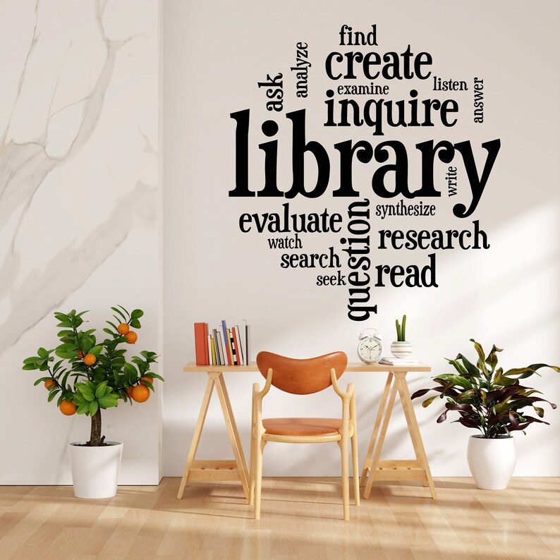 Library Vinyl Wall Art Decals, Book Shelves Decor, Library Wall Decal ...