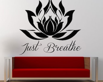 Just Breathe Lotus Flower Yoga Ohm Meditation Wall Decal Sticker Vinyl Mural Leaving Bedroom Room Home Decor FREE SHIPPING L362