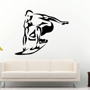 Surfer Surfing Surfboard Man Wall Decal Vinyl Sticker Mural Room Decor L919