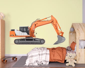 Excavator Wall Decal for Kids | Construction Truck Wall Sticker | Boys Room Decor | Peel & Stick Nursery Mural | Bulldozer Theme Playroom