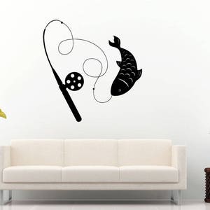 Fishing Pole Fish Sport Fisherman Bait Sea Ocean River Wall Sticker Decal Vinyl Mural Decor Art L2309