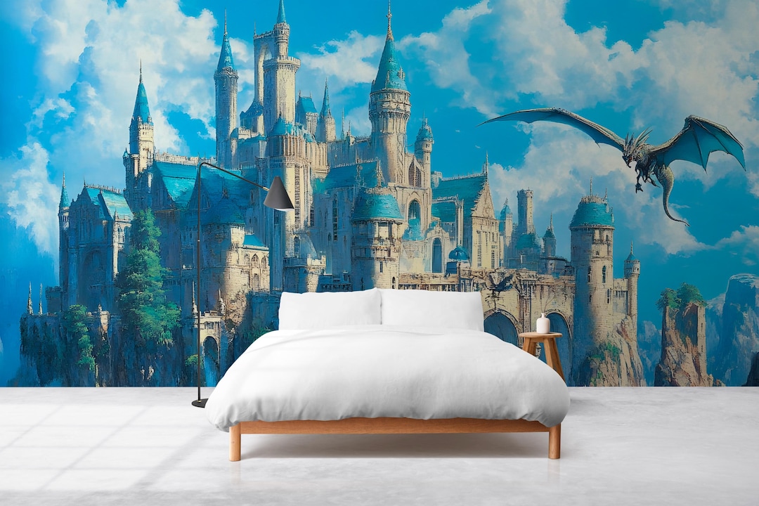 Magical Fantasy Castle Wallpaper With Dragon - Peel and Stick Wall ...