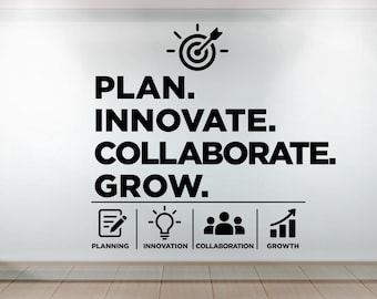 Plan, Innovate, Collaborate, Grow wall decal Office wall decal Office wall decor Enterpreneur Gift Wall decal, Wall stickers 1292RS