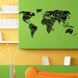 Wereld kaart Design Typografie Design muur Sticker Vinyl Decal Home Art Decor Housewares gratis verzending-L132