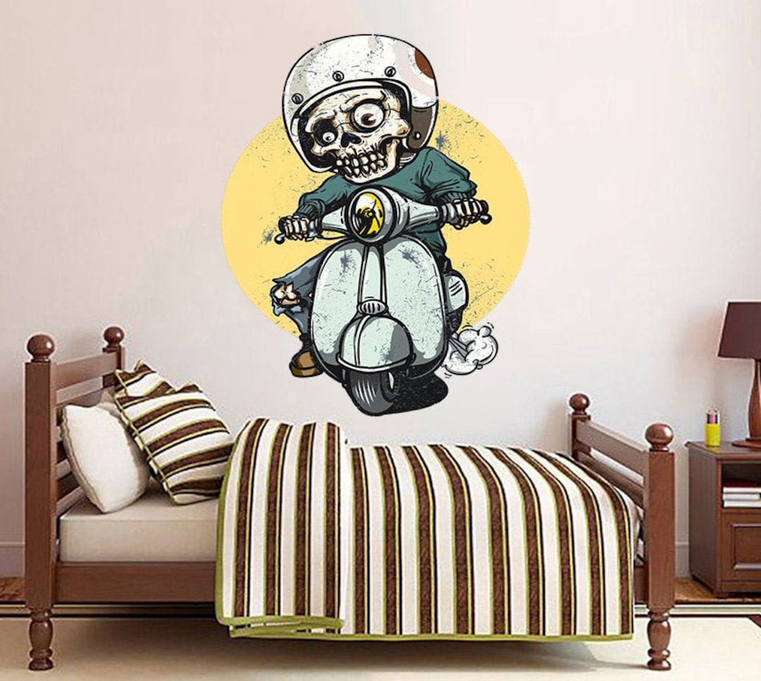 Skeleton Ride Decal Skeleton Scooter Wall Decal, Skeleton Scooter Wall Sticker, Skeleton ...