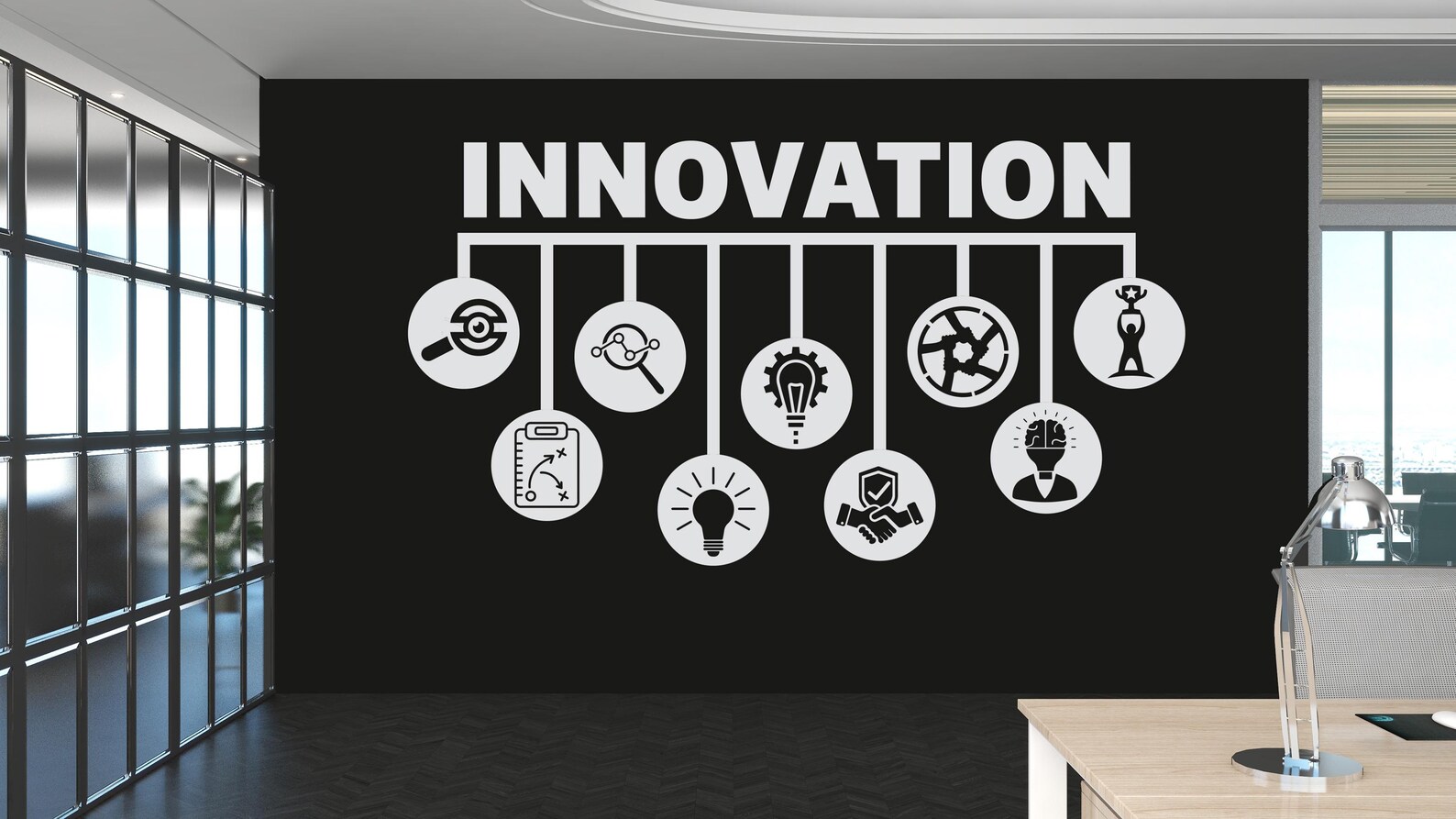 Innovative Features Sticker Innovation Wall Decal Ideas Teamwork Development Analysis Innovation ...