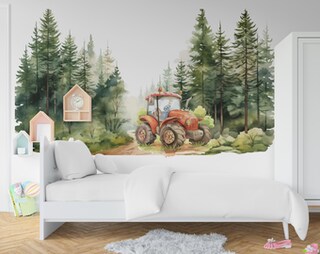 Adesivo Murale Per Cameretta Nikima 020 - Fattoria Con Animali, Trattore E Albero - 6 Misure - Made In Germany