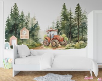 Adesivo Murale Per Cameretta Nikima 020 - Fattoria Con Animali, Trattore E Albero - 6 Misure - Made In Germany