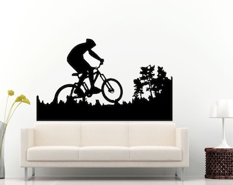 Bicycle Rider On A Mountain Bike Bicycle Sport Wall Decal Vinyl Sticker Mural Room Decor L1016
