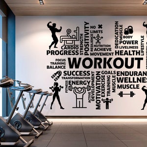 Workout Vinyl Gym Wall Decal, Inspirational Words, Gym Decal, Fitness Collage, Gym Wall Art Gym Decor Gym Wall Decor Motivational Art 032RS